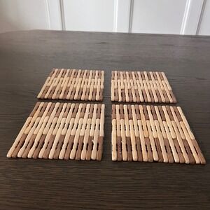 Set of 4 Square Bamboo Wood Drink Coasters Natural Light Brown Dark Brown 6"x 6"